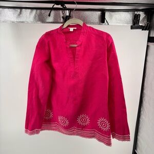 charter club 22w 100% ￼linen tunic pink white embroidery